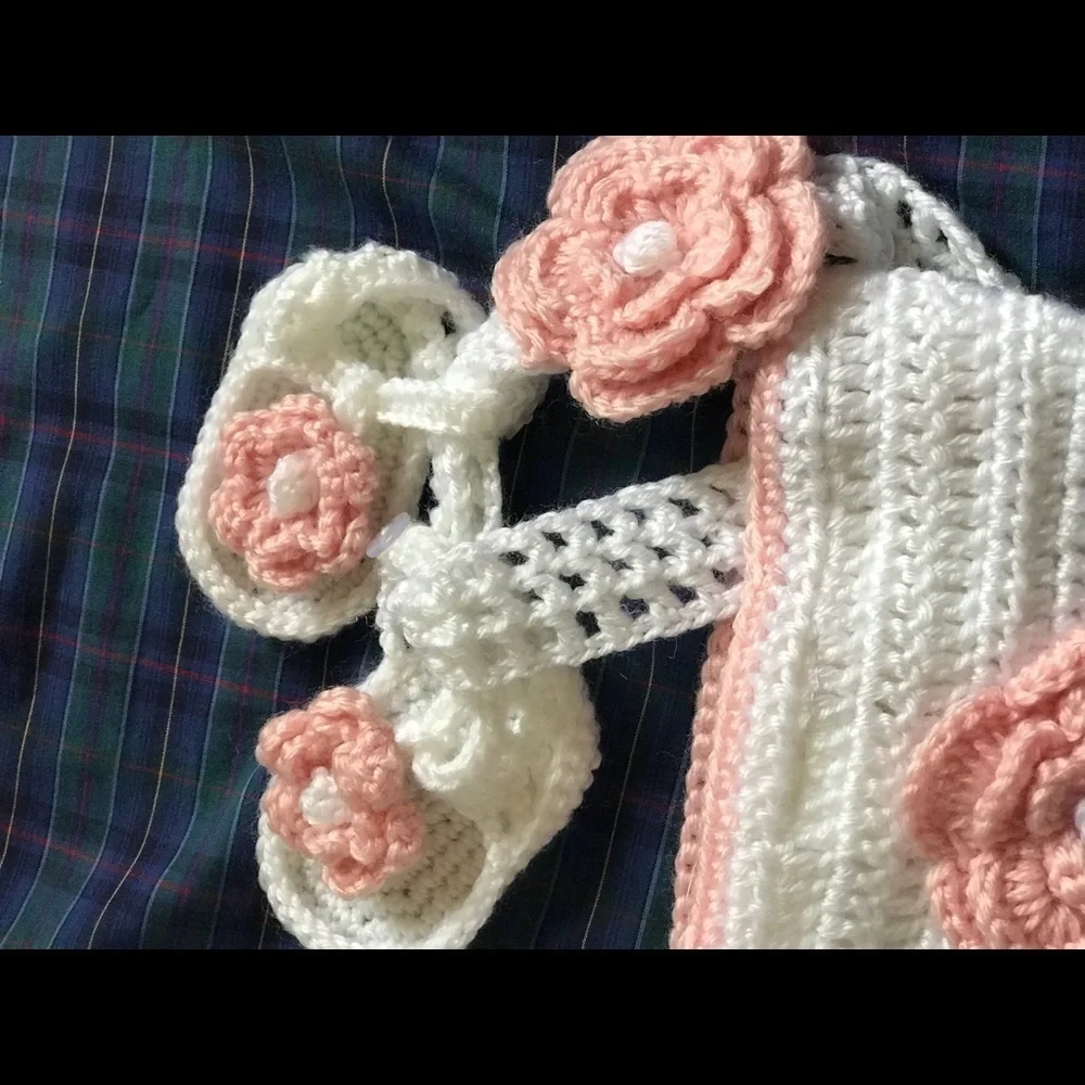 3 Piece Baby Crochet Diaper Cover,Headband,Booties